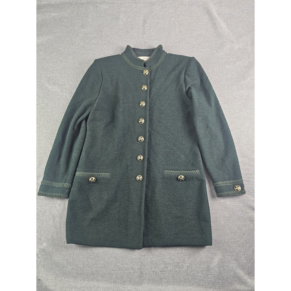 Vintage St John Santana Knit Blazer Womens Size 8 Dark Green Domed Caboch Button